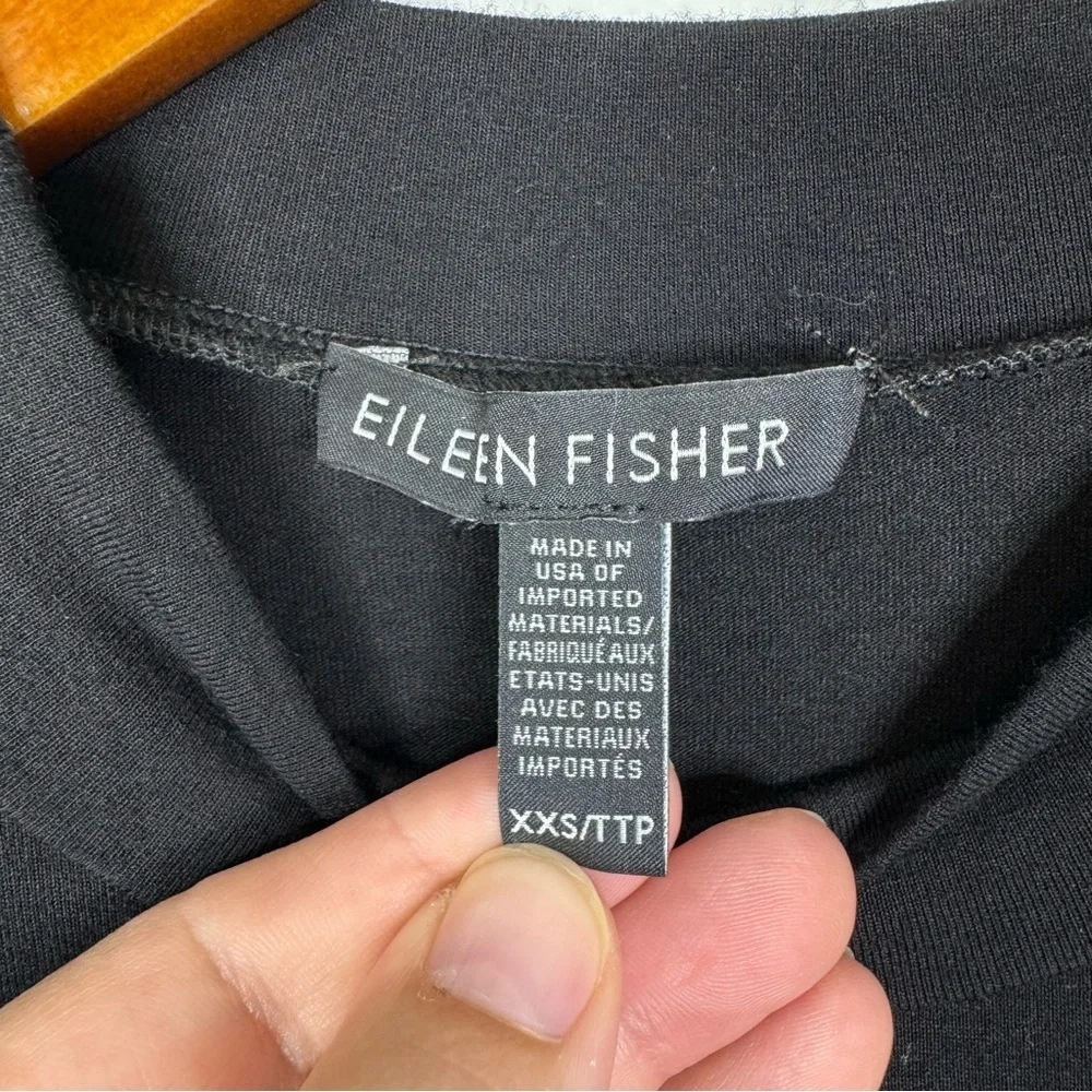 Eileen Fisher Black Stretchy Knit‎ 3/4 Sleeve Midi Dress Size Xxs